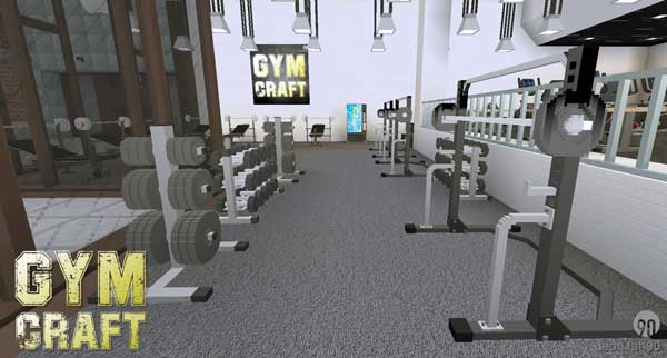 Image where we can see an example of the machines and decorative elements to create gyms offered by the GymCraft Mod.