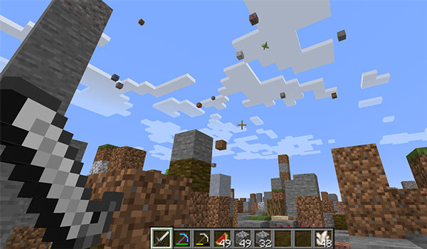 Image where we can see a player surviving in the world generated by the Falling Falling map.