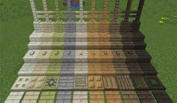 Image where we can see a sample of wood blocks made with the Styled Blocks Mod.