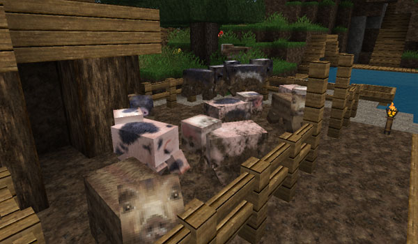 farm decorated by the texture misa's realistic texture pack.