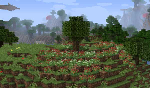 Image where we can see an area where strawberries are generated naturally, thanks to the Neapolitan 1.16.5 mod.