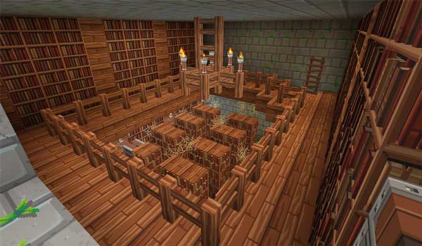 Image where we can see the aspect of an abandoned library, using the texture pack Dragon Dance.
