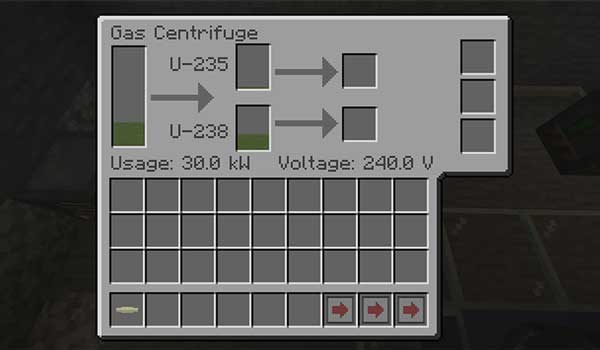 Image where we can see how is the graphical interface of the gas centrifuge that adds the Nuclear Science Mod.