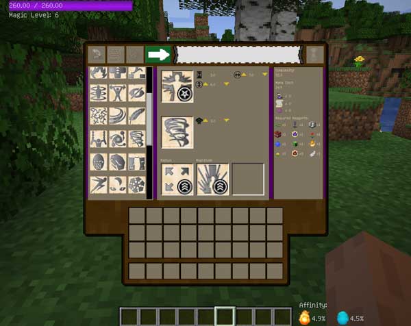 Image where we can see the magic element management interface that Mana and Artifice Mod will offer us.