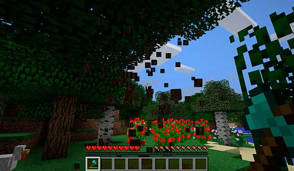 Image where we can see a player cutting down a tree with the Reap Mod installed.