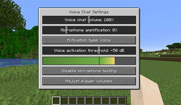 Image where we can see the configuration interface of Simple Voice Chat mod options.