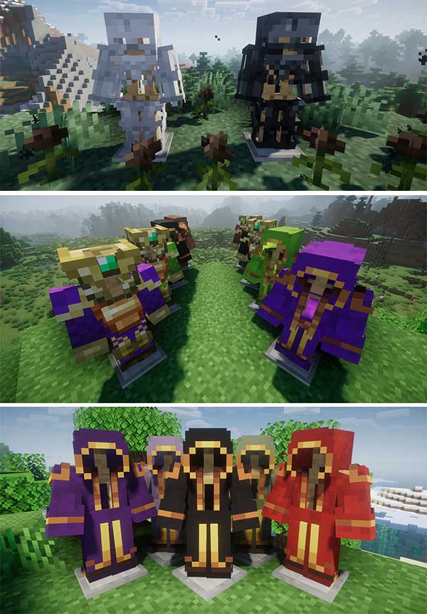 Composite image where we can see some of the new armors that we will be able to make and use with the Immersive Armors mod.