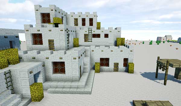 Image where we can see the appearance of a construction, in the desert biome, with GeruDoku Texture Pack installed.