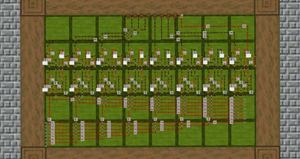 Image where we can see a small circuit created with the Tiny Redstone mod.