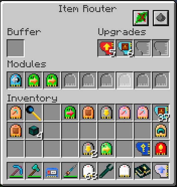 Image where we can see the graphical interface of the Item Router, which adds the Modular Routers module.
