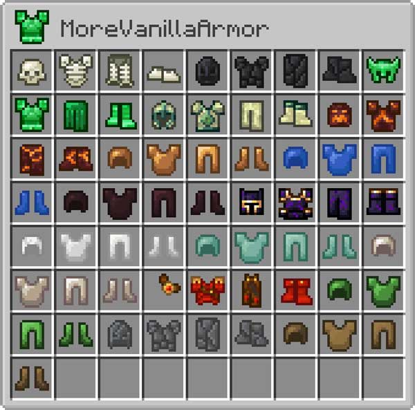 Image where we can see an exhibition with the armors that we can make with the More Vanilla Armors mod.
