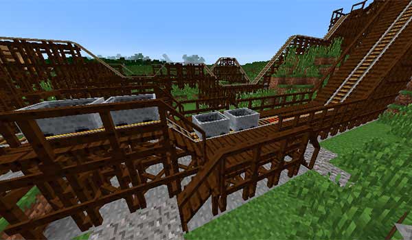 Image where we can see a roller coaster, created from the objects added by the Platforms mod.