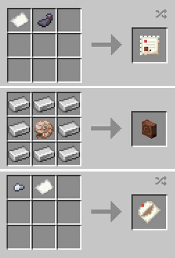 Image where we can see the recipes to be able to make the packages that the Snail Mail mod allows to send.