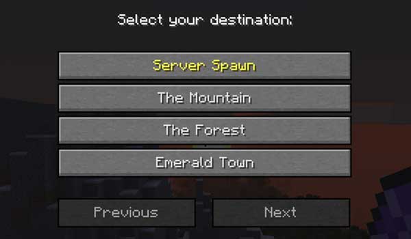 Image where we can see the selection menu of locations saved by the Waystones mod.