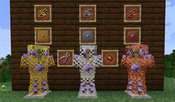 Image where we can see three new armor variants that we can make with the Diamethysts mod.