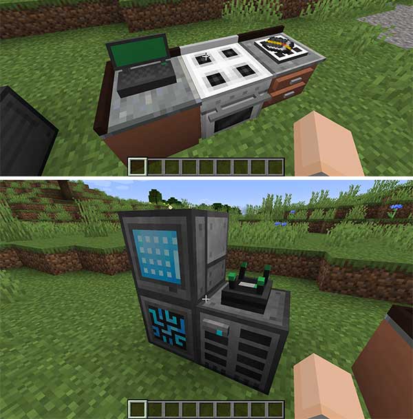 Image where we can see the Kitchen Station and the Kitchen Access Point, which adds the Refined Cooking mod, connected.