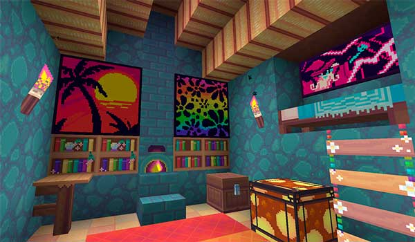 Image where we can see the interior of a house, decorated with the textures of the Anemoia package.