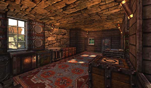 Image where we can see the interior of a small rustic house, decorated with Battered Old Stuff textures.