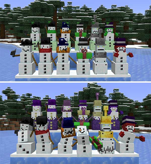 Composite image where we can see all the snowman variants that the Cold Snap Horde mod will be able to generate.