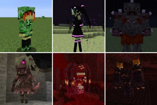 Image where we can see some of the new creatures that we can find after installing the Hostile Mobs and Girls mod.