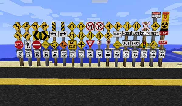 Image where we can see the traffic signs offered by the Nifty Blocks mod.